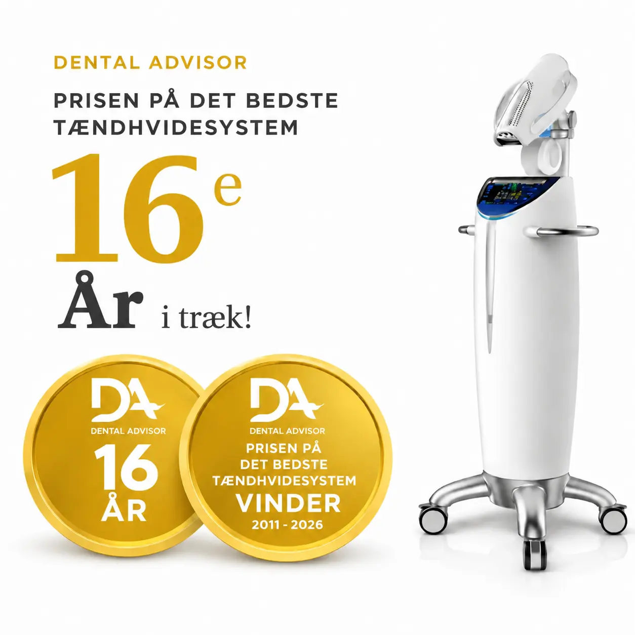 Prisvindende system til tandblegning, kåret som det bedste 16 år i træk – professionel teknologi anvendt hos Helvetic Clinics Budapest.