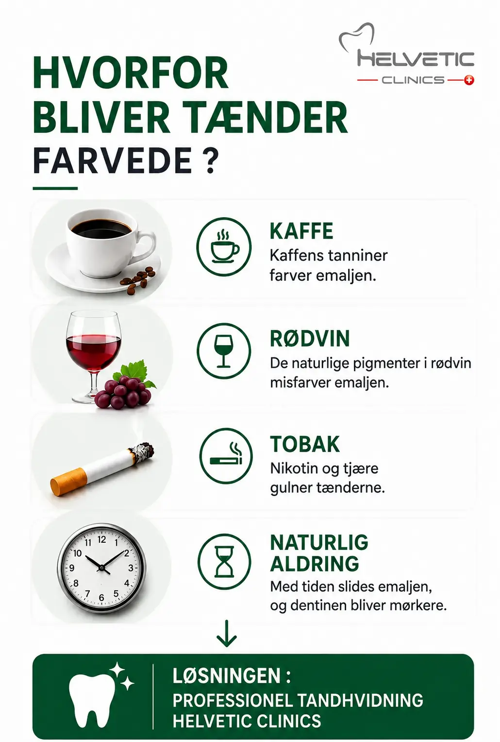 Årsager til misfarvning af tænder: kaffe, vin, tobak og naturlig aldring – Helvetic Clinics Budapest.