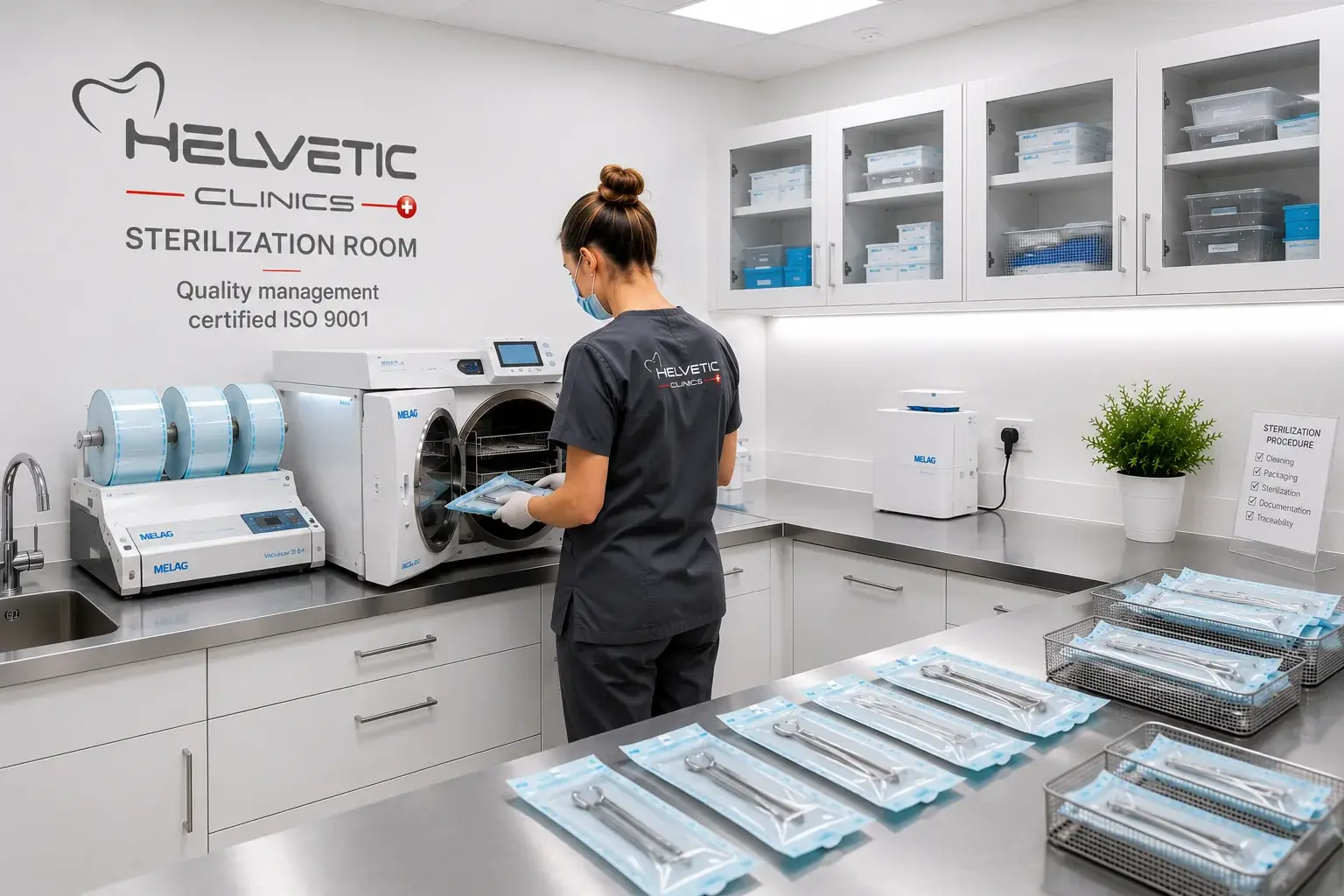 Steriliseringsrum efter ISO 9001 standarder på Helvetic Clinics